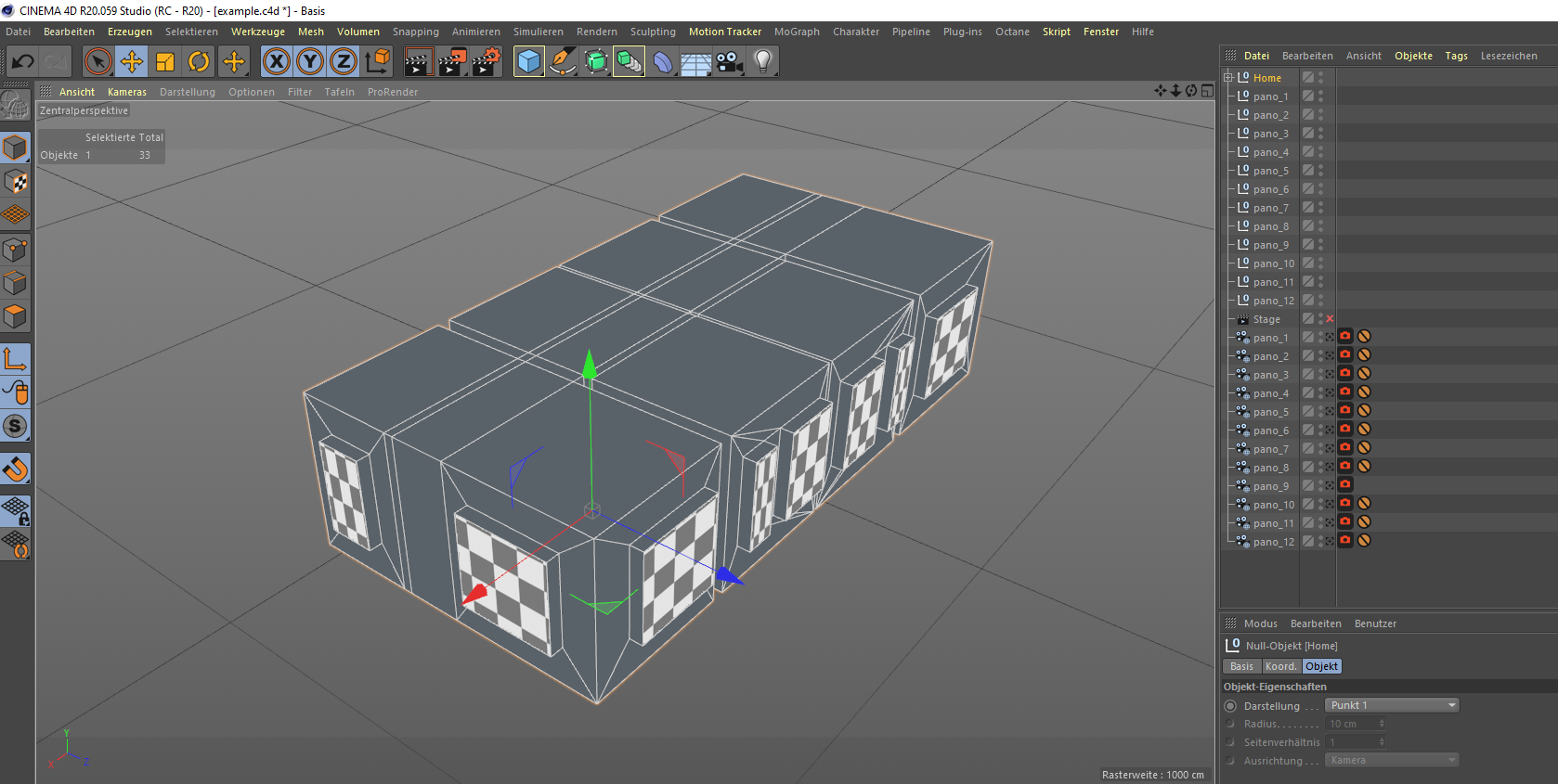 Пример списка маркеров pano_1, pano_2... в Cinema 4D